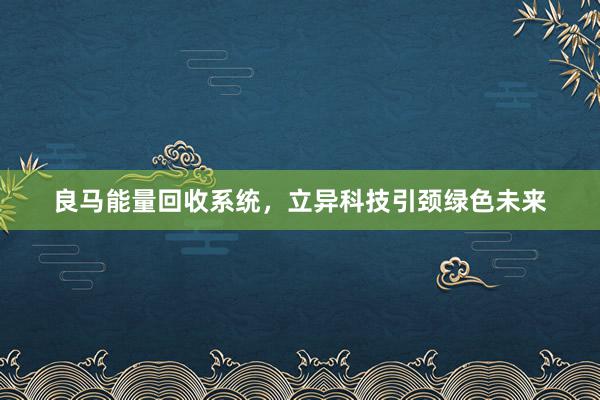 良马能量回收系统，立异科技引颈绿色未来
